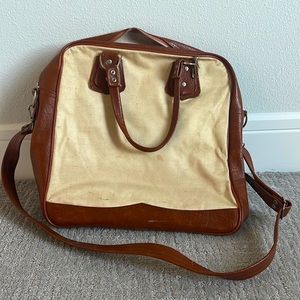 Vintage leather bowler bag / artists bag; crossbody long strap and short handles